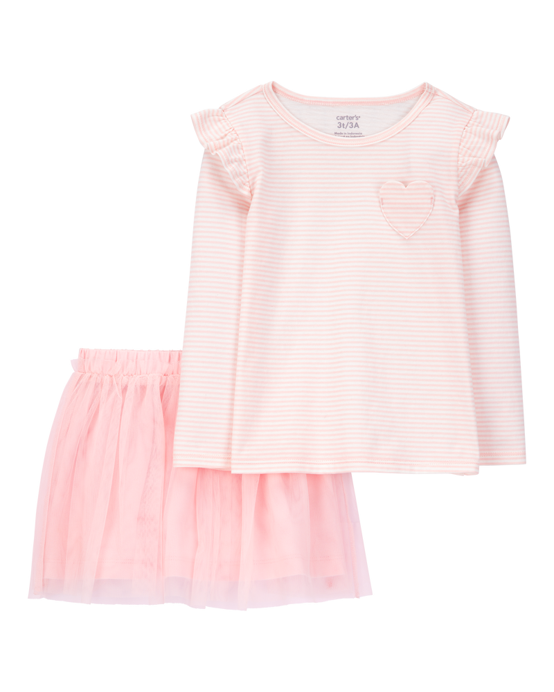 Toddler 2-Piece Striped Jersey Tee & Tulle Tutu Skirt Set, image 1 of 4 slides