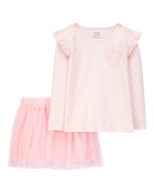 Toddler 2-Piece Striped Jersey Tee & Tulle Tutu Skirt Set, image 1 of 4 slides