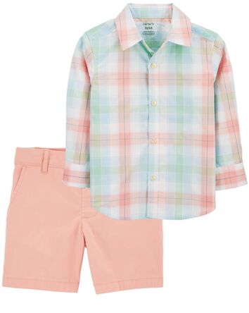 Baby 2-Piece Button-Down Shirt & Stretch Chino Shorts Set, 