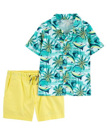 Toddler 2-Piece Tropical Button-Front Shirt & Pull-On Terrain Shorts Set
, 