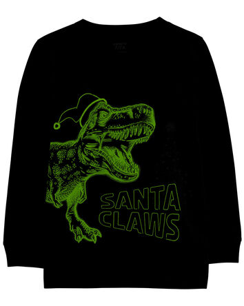 Kid Santa Claws Dinosaur Graphic Tee, 