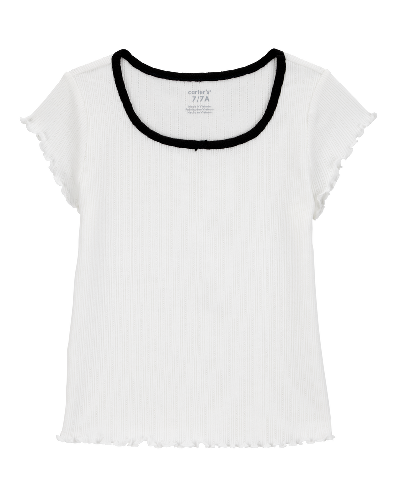 Kid 2-Piece Pointelle Tee & Bow Print Maxi Skirt Set - Black/White, image 3 of 5 slides