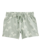 Kid Butterfly Print Pull-On French Terry Shorts - Green, image 1 of 4 slides