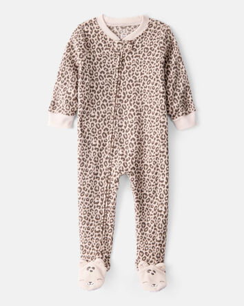 Toddler Girl Leopard Print Fleece Long-Sleeve Loose Fit 1-Piece Pajamas, 