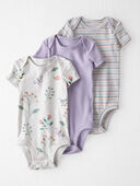 Botanical Butterfly, Striped, Lilac - Baby 3-Pack Organic Cotton Rib Bodysuits

