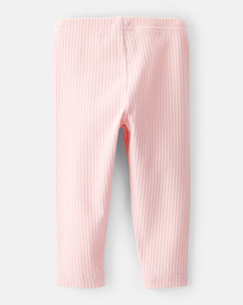 Baby Girl Cotton Ribbed Stretch Leggings - Pink, 