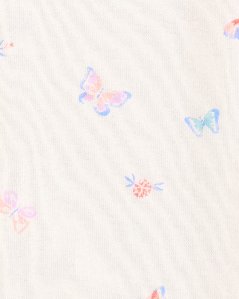 Toddler 1-Piece Butterfly 100% Snug Fit Cotton Romper Pajamas - Ivory, image 2 of 3 slides