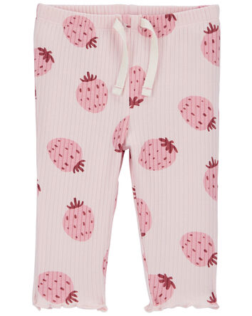 Baby Strawberry Pull-On Ribbed Pants, 