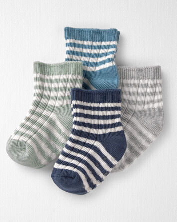 Baby 4-Pack Slip Resistant Socks Made with Organic Cotton in Stripes, 