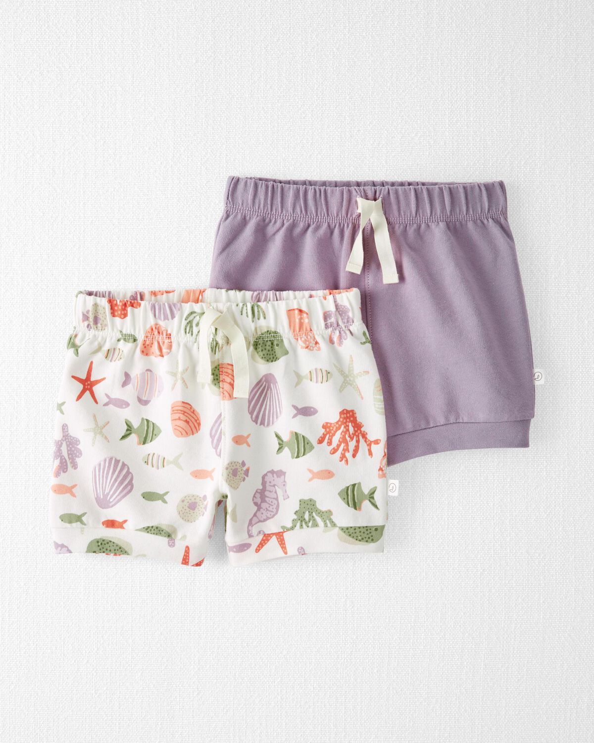 Sea Creatures, Lilac Toddler 2Pack French Terry Bubble Shorts