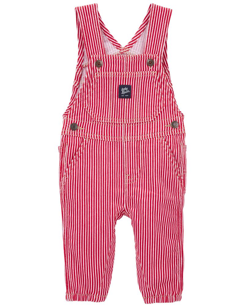 Baby Stretchy Hickory Stripe Overalls, image 1 of 3 slides