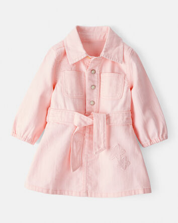 Baby Girl Embroidered Cotton Long-Sleeve Dress - Pink, 