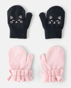 Toddler Girl 2-Pack Cat Ruffled Winter Mittens - Pink/Black, image 1 of 2 slides