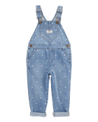 Toddler Heart-Print Knit Denim Overalls - Blue, image 1 of 5 slides