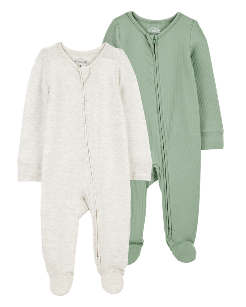 Baby 2-Pack Zip-Up PurelySoft Sleep & Play Pajamas, image 1 of 8 slides
