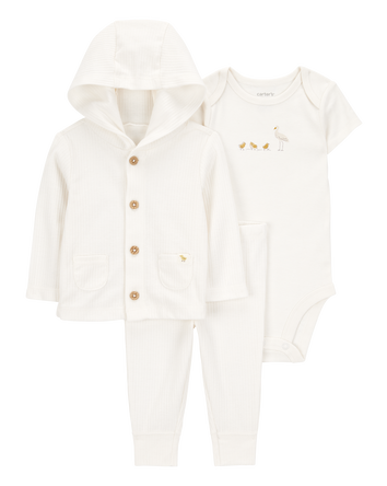 Baby 3-Piece Chick Little Cardigan Set - Ivory, 
