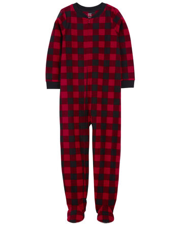 1-Piece Buffalo Check Fleece Footie Pajamas, 