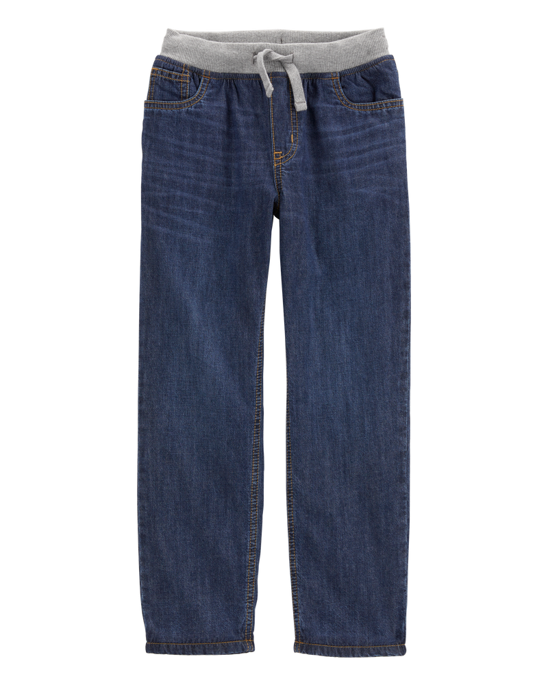 Kid Drawstring Pull-On Jeans - Dark Blue, image 1 of 6 slides