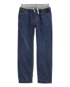 Kid Drawstring Pull-On Jeans - Dark Blue, image 1 of 6 slides