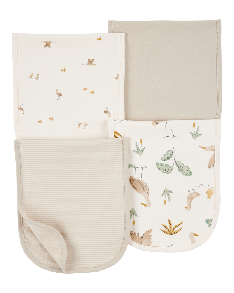 Baby 4-Pack Burp Cloths - Ivory/Brown, image 1 of 2 slides