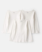 Toddler Girl 3-Pack Cotton Long-Sleeve Tops - Ivory, image 1 of 3 slides