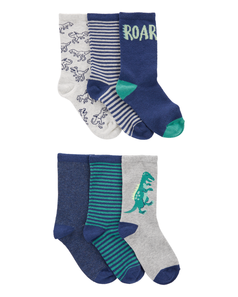 Kid 6-Pack Dinosaur Crew Socks, image 1 of 3 slides
