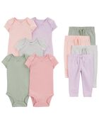 Baby 9-Piece Short-Sleeve Bodysuits & Pull-On Pants Set, image 1 of 12 slides