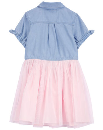 Toddler Mixed Fabric Denim Dress, 