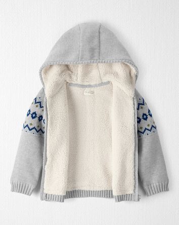 Toddler Boy Organic Cotton Fair Isle Sherpa Sweater Knit Jacket , 
