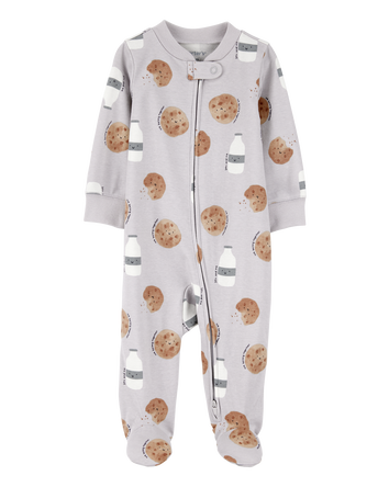 Baby Milk & Cookies 2-Way Zip Cotton Sleep & Play Pajamas - Grey, 