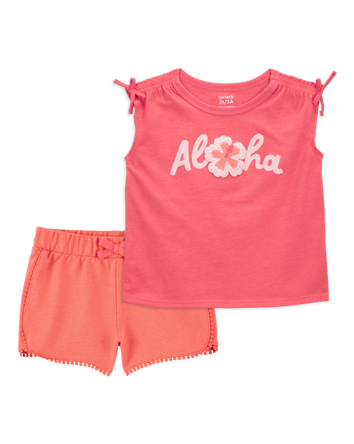 Toddler 2-Piece Aloha Tee & Pom Pom Dolphin Shorts Set - Coral
, 