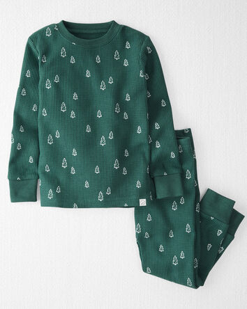 Toddler Christmas Tree Print Waffle Knit Pajamas Made with Organic Cotton, 