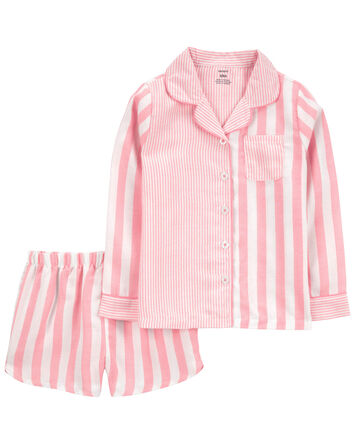 Kid 2-Piece Striped Woven Coat-Style Pajamas, 