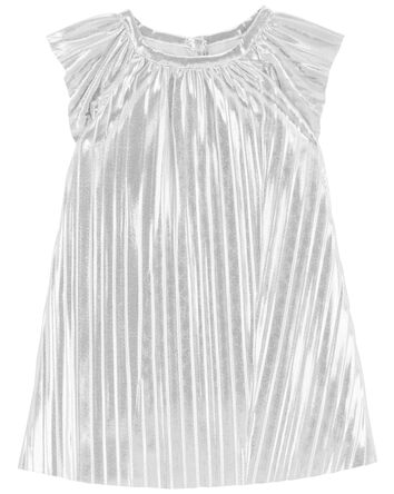 Baby Metallic Pleated Flutter Party Dress, 