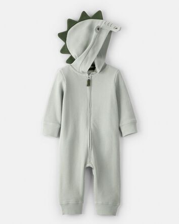 Baby Boy Alligator Thermal Long-Sleeve Hooded Jumpsuit - Green, 