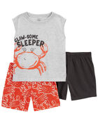 Toddler 3-Piece Crab Loose Fit Pajama Set, image 1 of 2 slides