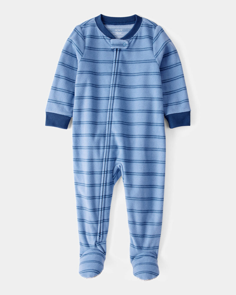 Baby 1-Piece Striped Fleece Footie Pajamas - Blue, image 1 of 3 slides