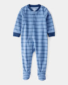 Baby 1-Piece Striped Fleece Footie Pajamas - Blue, image 1 of 3 slides