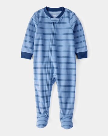 Baby 1-Piece Striped Fleece Footie Pajamas - Blue, 