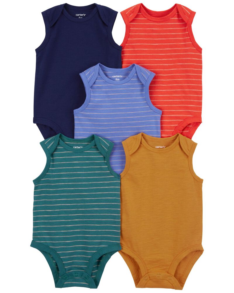 Baby 5-Pack Striped Tank Bodysuits, image 1 of 8 slides