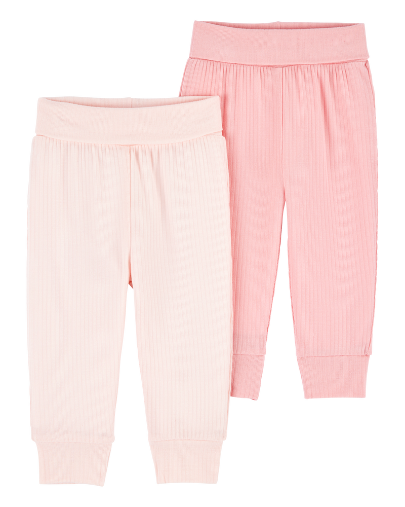 Baby 2-Pack PurelySoft Pull-On Pants - Pink, image 1 of 7 slides