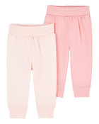 Baby 2-Pack PurelySoft Pull-On Pants - Pink, image 1 of 7 slides