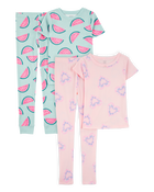 Kid 4-Piece Snug Fit 100% Cotton Pajamas - Pink/Turquoise, image 1 of 5 slides