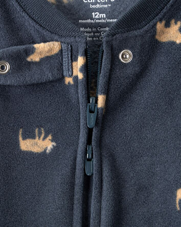 Toddler Boy Moose & Bear Print Loose Fit Long-Sleeve 2-Way Zip 1-Piece Pajamas - Navy Blue, 