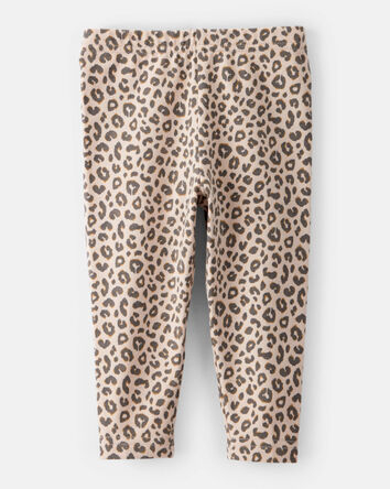 Baby Girl Cotton Leopard Stretch Leggings - Brown, 