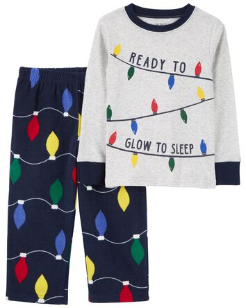 Toddler 2-Piece Christmas Lights Cotton Blend & Fleece Pajamas, 