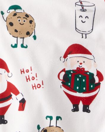 Adult Beige Santa Milk & Cookies Long-Sleeve Loose Fit 2-Piece Pajamas - White, 