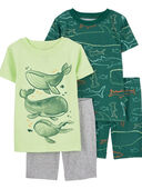 Green/Heather - Toddler 4-Piece Whale Cotton Blend PJs