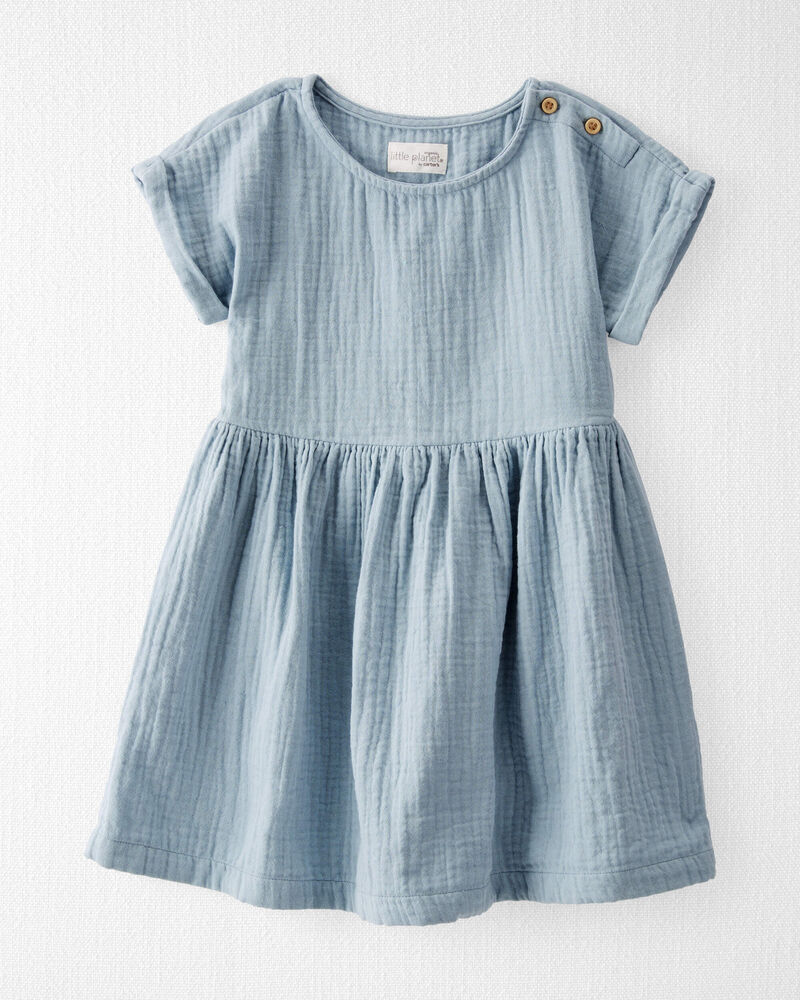 Toddler Organic Cotton Gauze Dress in Blue, image 9 of 10 slides