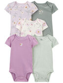 Purple/Green - Baby 5-Pack Floral Short-Sleeve Bodysuits